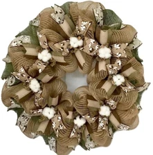 Cotton Blossom Burlap Deco Mesh Handmade Wreath