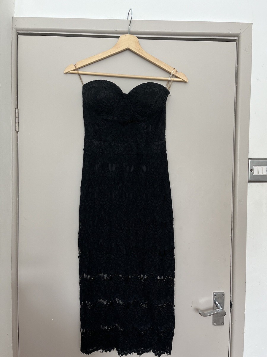rare london black lace dress Black Corset Tiered Lace Midi Dress  Rare London