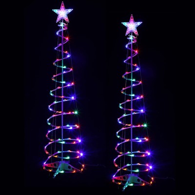 2 Pack 6 Ft Spiral Christmas Trees Outdoor Light Up Christmas Tree 125 LEDs P...