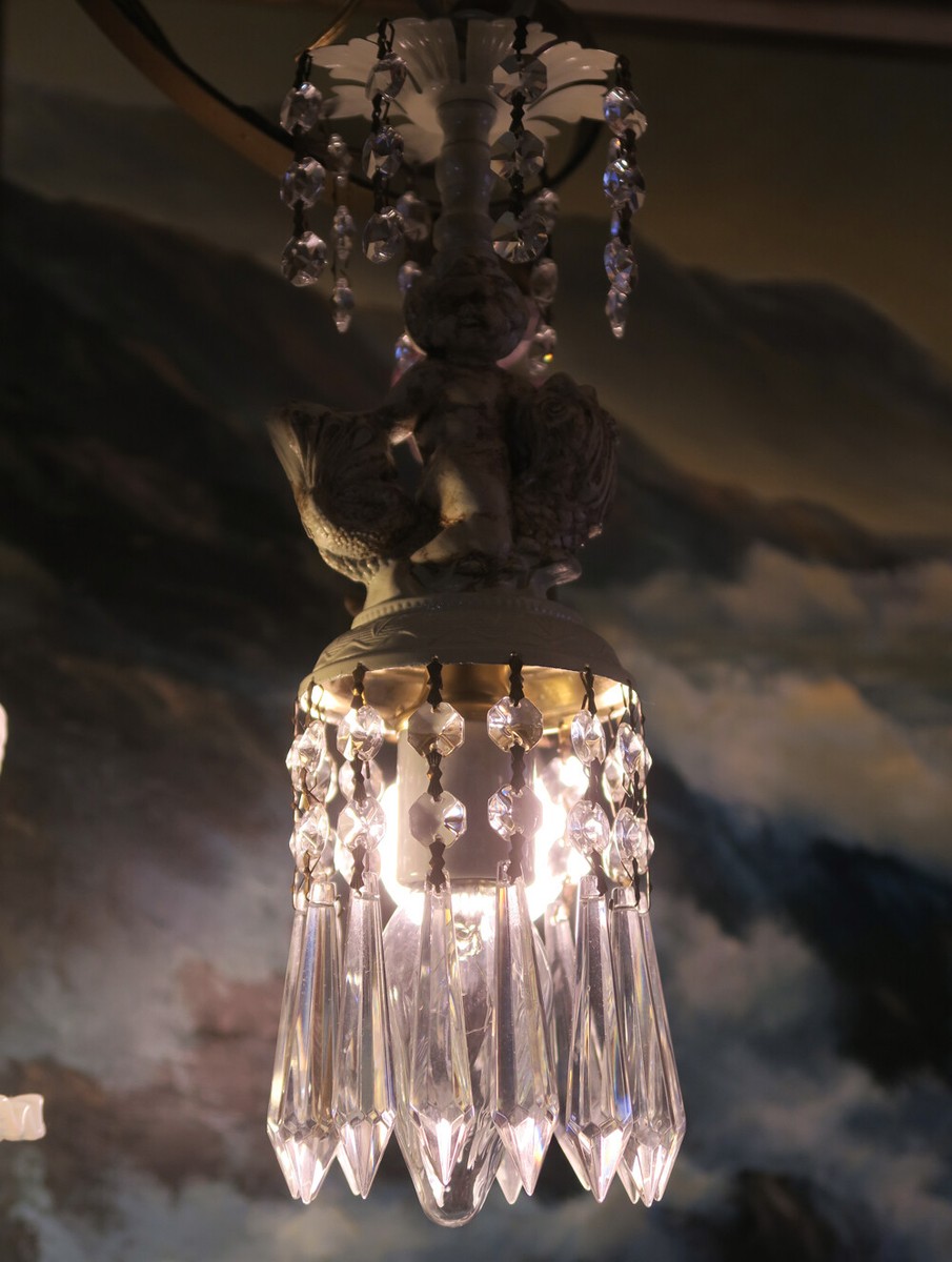 Cherub serpent Shabby SWAG Lamp Chandelier btass spelter Cherub serpent Shabby SWAG Lamp Chandelier btass spelter