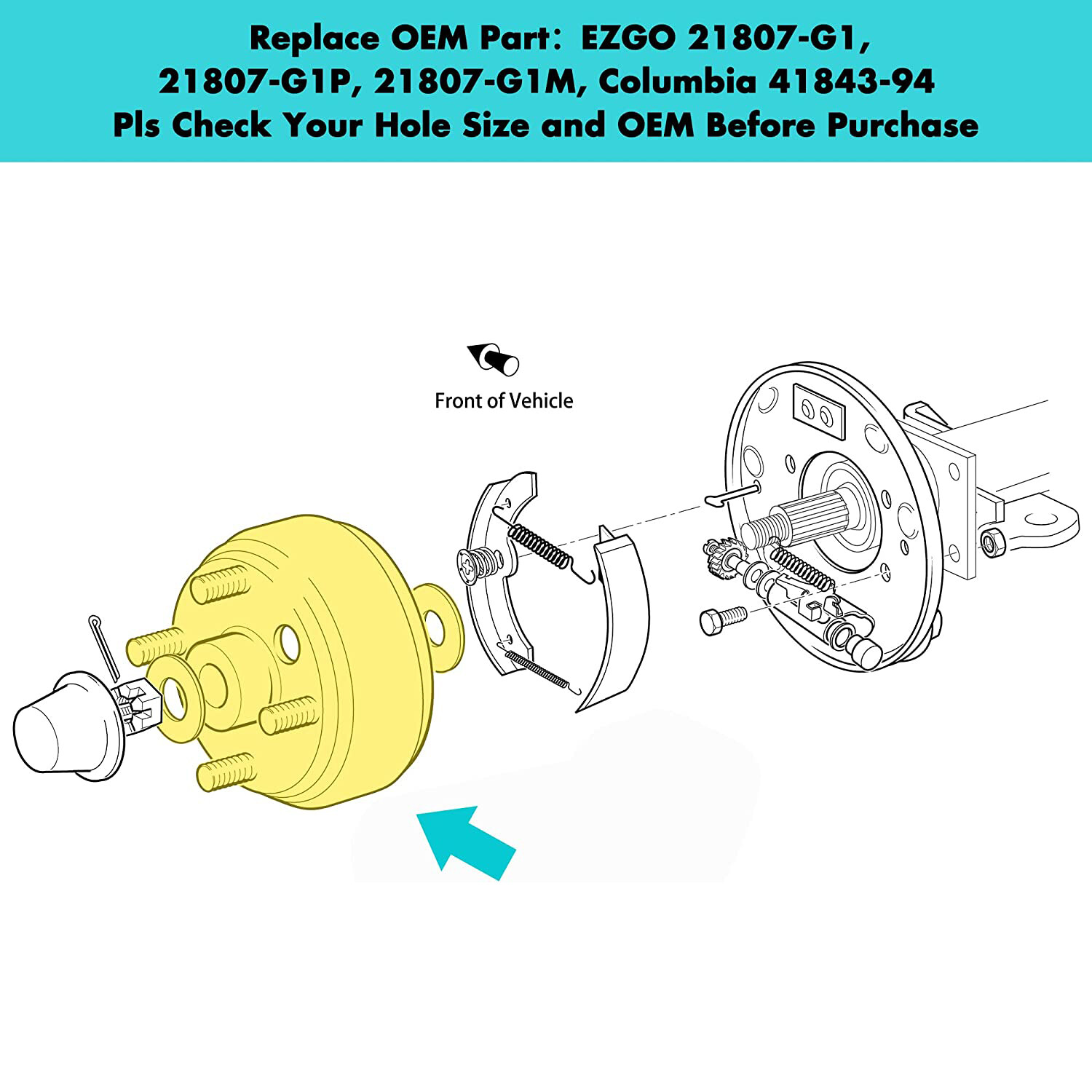 Golf Cart Rear Wheel Brake Hub Drum for 4 Cycle Gas EZGO TXT RXV