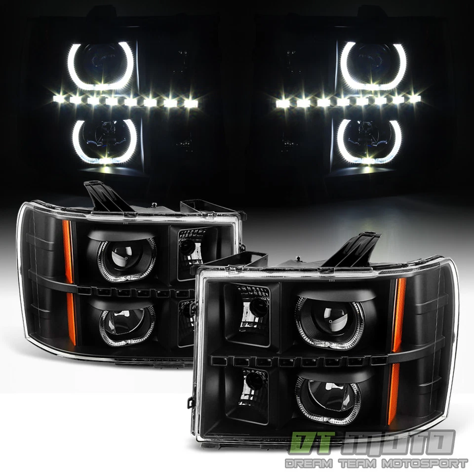 Faros proyectores LED halo negros GMC Sierra 1500 2500HD 3500HD SMD 2007-2013 Foto 2 de 4
