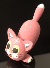 Pink Cat Hand Painted Wooden Figure   