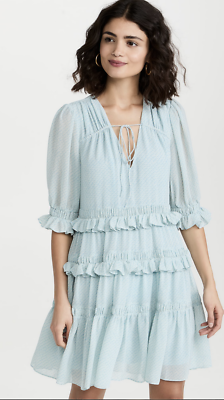 Cinq  Sept Cryssa Blue Grey Ruffle Geometric Print Short Aline Dress NWT  Size 0 | eBay