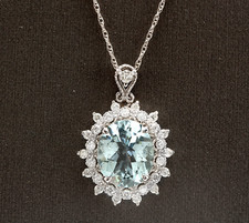 5.70Ct Natural Aquamarine and Diamond 14K Solid White Gold Necklace