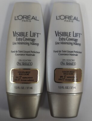 LOT OF 2 LOREAL VISIBLE LIFT LIN MINIMIZING MAKEUP GOLDEN BEIGE 1.3OZ  **RARE**