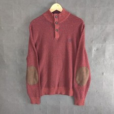 Chaps Henley Sweater Men's Size L Heathered Red Long Sleeve Brown Elbow Patch