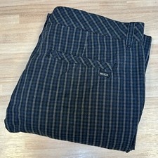 RVCA Pants Womens 33 by PM Tenore Plaid 100 Cotton Black Navy Gray Actual 34x31
