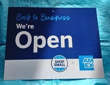 Shop Small AMEX Back To Business We're Open/Closed Sign With Suction Hook! New!