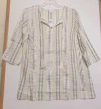 NWT PURE JILL ELEMENTS 3/4 SLEEVE SPLIT NECK DOBBY TUNIC-XL-CREAM/MULTI- 109 