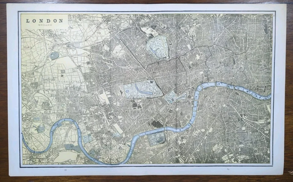 Vintage 1891 LONDON ENGLAND Map 22"x14" Old Antique Original KENSINGTON GARDENS - Image 2 of 4