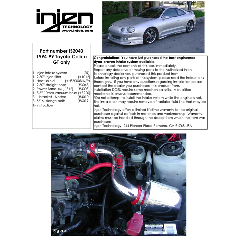 Entrada de ar frio de alumínio polido Injen IS2040P para 94-99 Toyota Celica GT 2.2L - Imagem 4 de 4