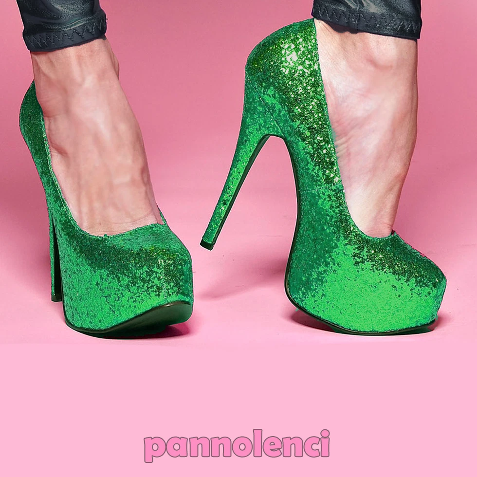 Women s Shoes Court Shoes Burlesque 36 Green Glitter Pumps PLS 10