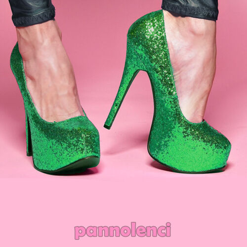 Women's Shoes Court Shoes Burlesque 36 Green Glitter Pumps PLS-10 - Picture 1 of 1