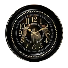 18"H Metallic Gold on Black, Traditional Analog Round Wall Clock