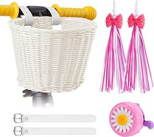 Inborntrait Kids Bike Basket Set Girl Bike Basket White Handwoven Bike Baskets