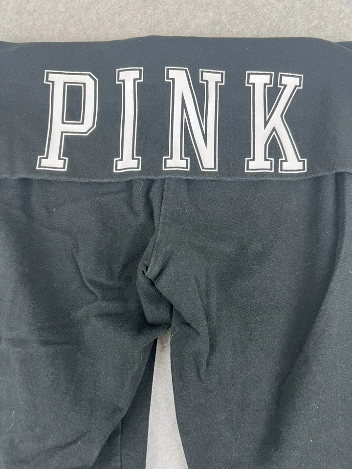 Victoria’s Secret PINK Yoga Capri Leggings XS Black Foldover Waistband Logo - Image 3 of 4