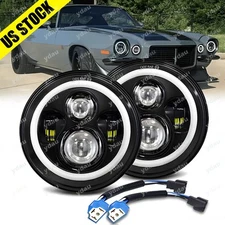 Pair 7" Inch Round LED Headlights Halo DRL Hi+Lo Beam Fit 1967-1981 Chevy Camaro