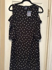 Chaps Women’s Dress Black white Polka Dot Large New With Tags