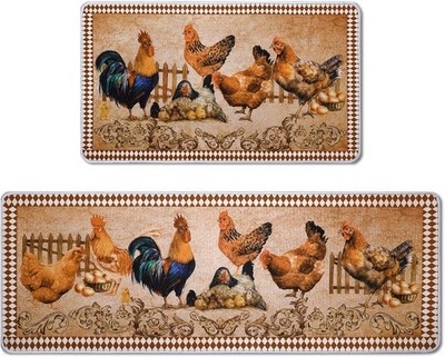 2 Pcs Christmas Kitchen Rug and Mat Rooster Kitchen Rugs Set Farmhouse Mat Decor
