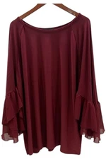 Antthony Women's Studio Stretch Ruffle Sleeve Top Merlot
