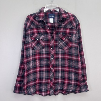 Wrangler Wrancher Flannel Men's Large Plaid Pearl Snap Button Up Western Shirt