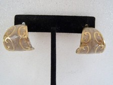 Yellow Gold Tone Taupe Colored Enamel "J" Hoop EARRINGS .75" Length  Width