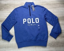 NWT Polo Ralph Lauren Mens Sweater BLUE S Half Zip Fleece White Logo Polo