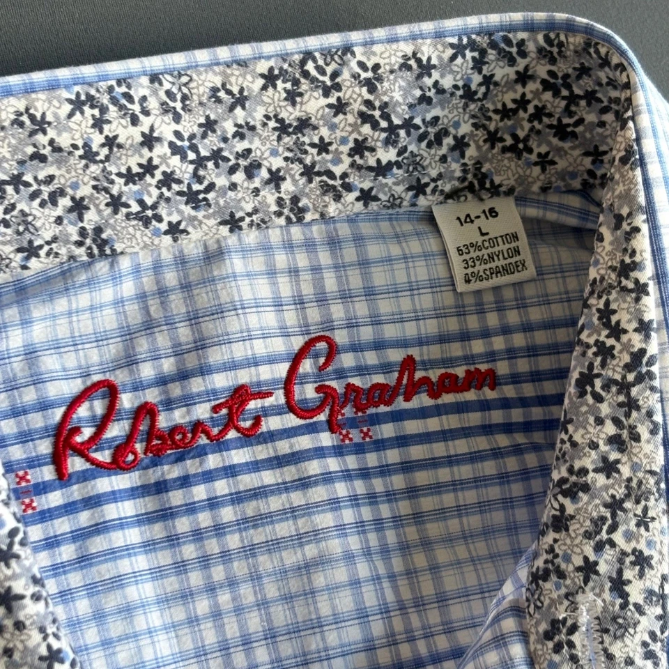 Camisa a Cuadros Robert Graham | Talla 14-16 Grande | Blanca y Azul Foto 4 de 4