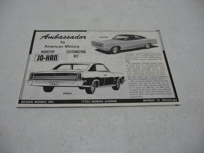 Instruction Sheet Only - Jo-Han 1967 AMC Ambassador HT Model Kit #C-1367:200