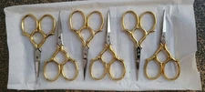Gingher 3.5" Gold Epaulette Embroidery Scissors Set of 6, Italy