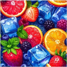 Tile Mural Colorful Citrus Fruit with Ice Cubes Kitchen Bathroom Wall Backsplash