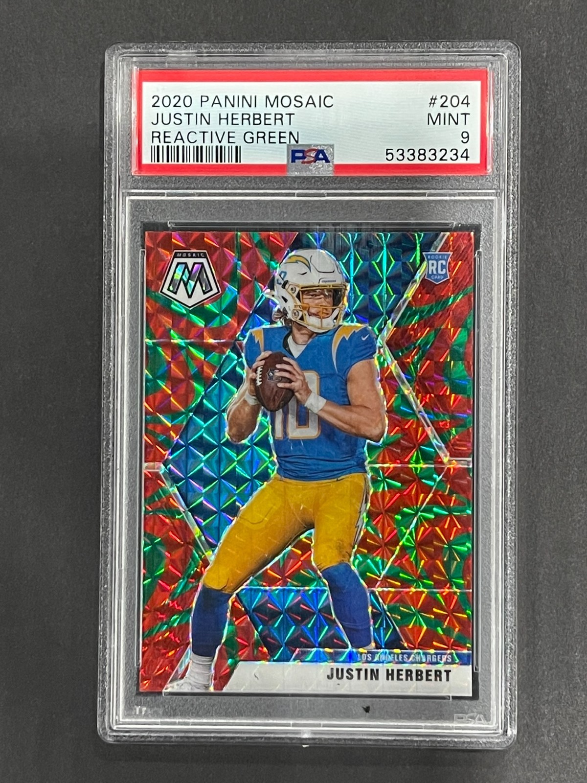 2020 Panini Mosaic - Reactive Green - Justin Herbert #204 - PSA 9 Mint