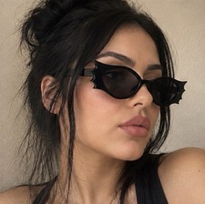Women’s Bat Wing Cat Eye Sunglasses, Black Frame, Black Tinted Lens