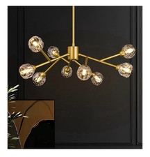 9-Light Sputnik Chandeliers, Gold Dining Room Light Fixture Over Table, Moder...