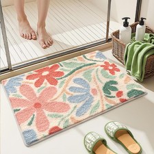 Floral Bathroom Mat Super Absorbent Non Slip Pink Flower Bush 31x20 Inch