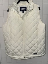 Lands' End Quilted Vest Womens Med 10-12 Ivory Full Zip Polyester Insulated EUC