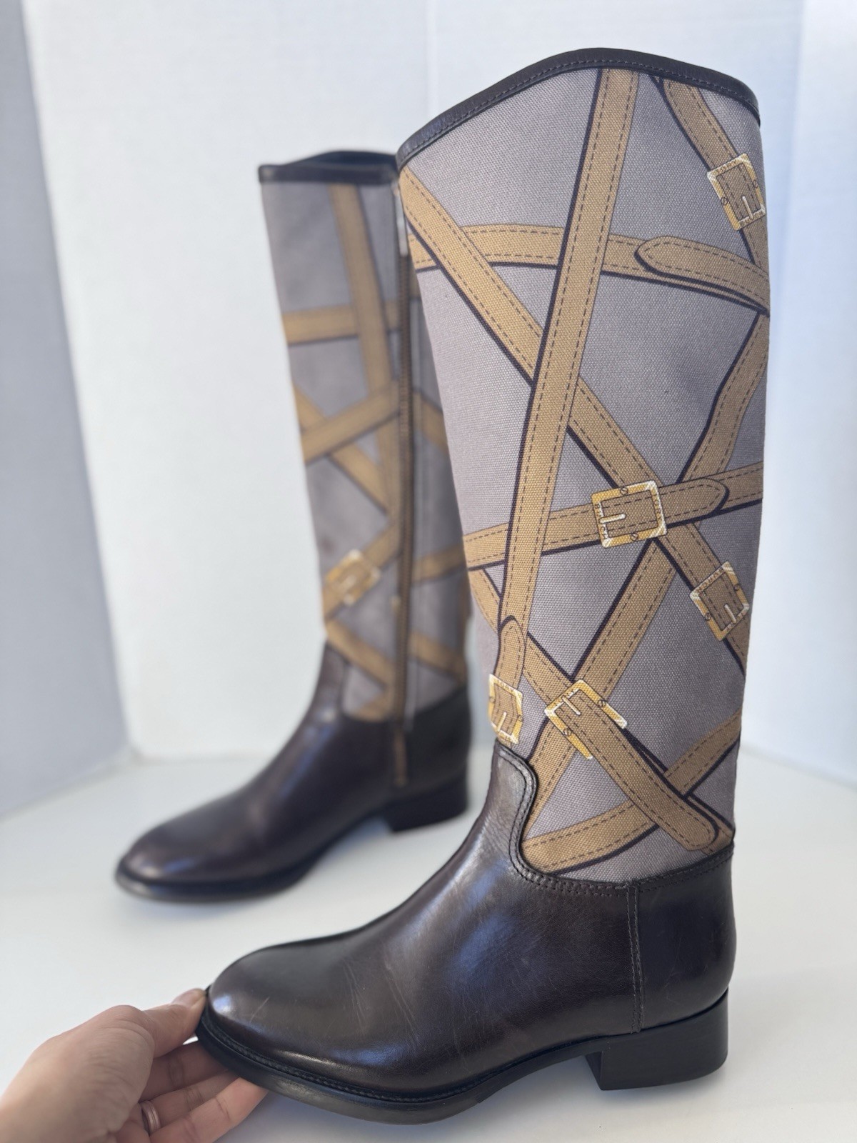 Tory Burch Felix Leather Canvas Tall Zip Equestrian Riding Boot Women’s Size 5 thumbnail 7