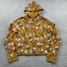 Looney Tunes Hoodie Youth Medium Yellow Allover Character Graphic Pullover