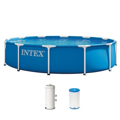 Intex Metal Frame 12 ft x 30 in Above Ground Pool Set Round Swimming Pool with