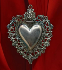 Vintage Ex Voto Sacred Heart Tattoo Vintage Engraving 9X7 Cm Brass Sheet