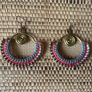 Authentic Gold Plated Bohemian Style Crochet And Bead Design Hoop Dangle Drop Earrings