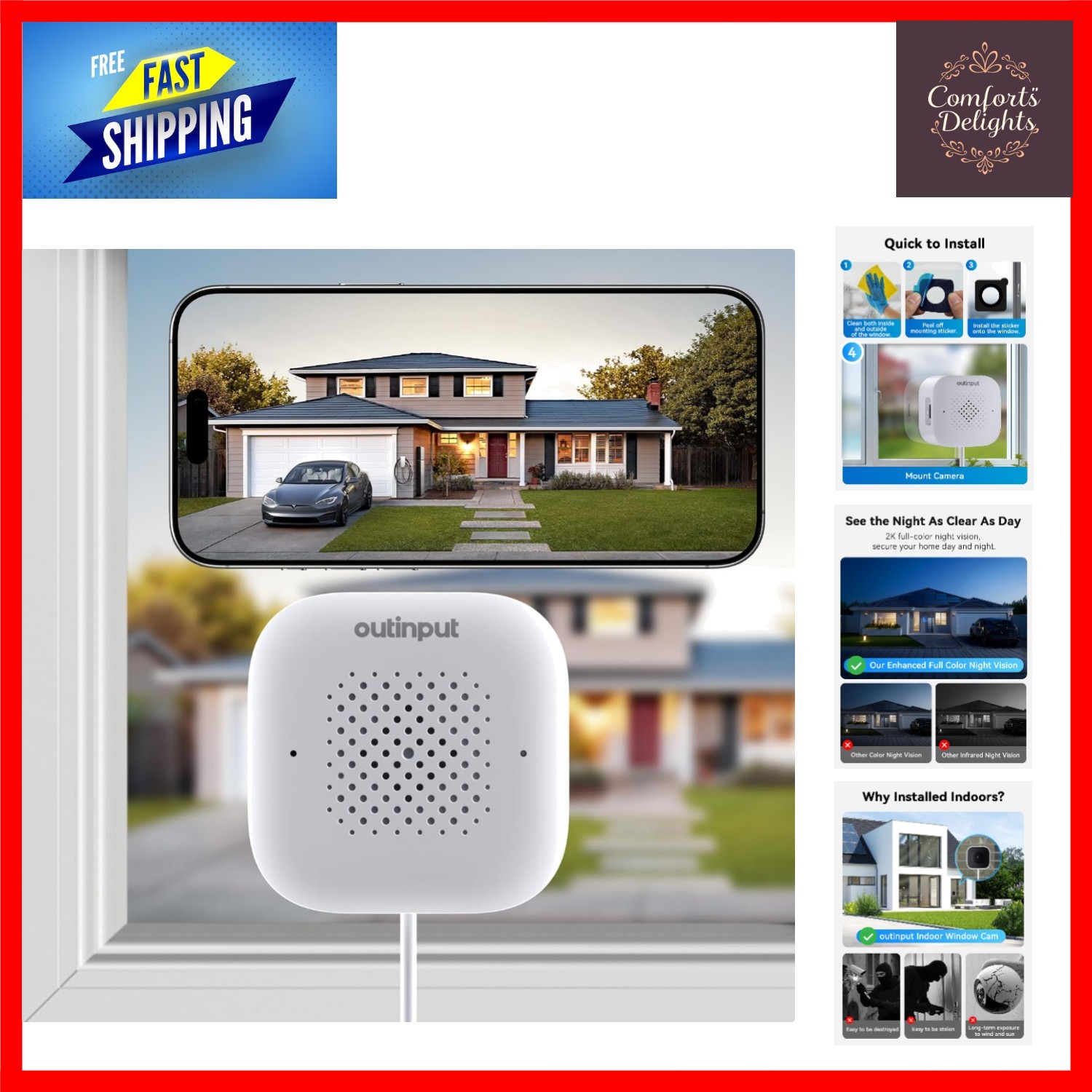 Comprehensive 2K Home Security Window Camera - Real-Time Alerts & Cloud Storage