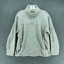 Eddie Bauer Fleece Pullover Womens L Gray Heather Snap Neck Outdoor Hiking
