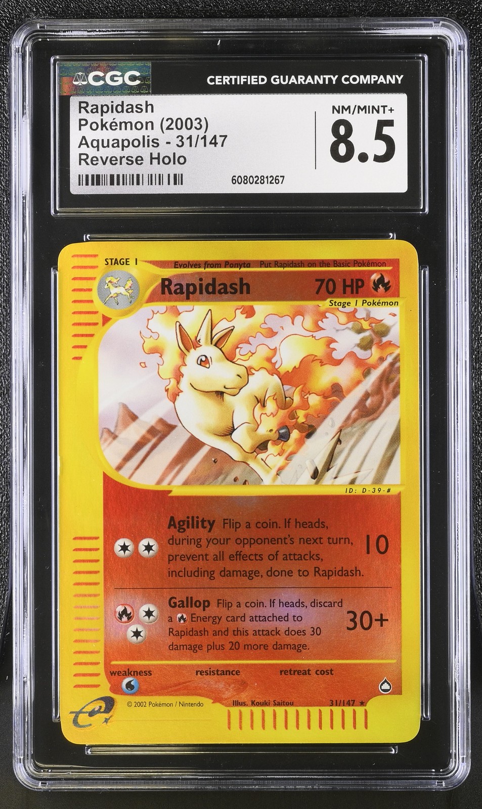 Rapidash Reverse Holo Aquapolis 31/147 CGC 8.5