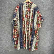 Gigio Top Womenn L Large Blue Striped Open Front Short Sleeve Breathable Casual