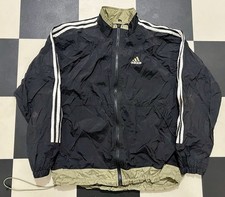 Vintage 90 s Adidas 3 Stripe Windbreaker Jacket Black Tan Mens Medium