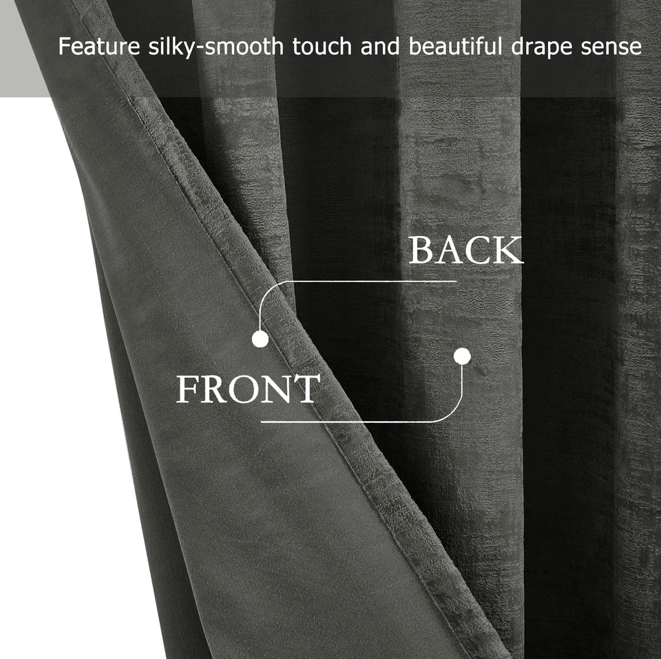 Chezmoi Collection Parker Premium Textured Velvet Grommet Window Curtain Set - Image 3 of 4