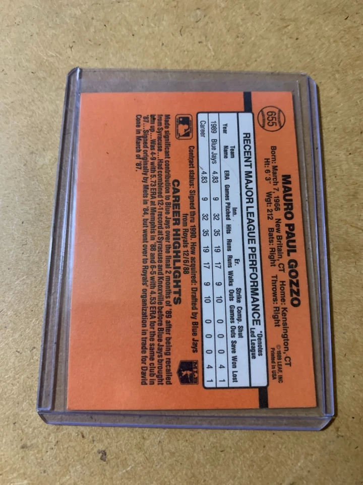 Mauro Paul Gozzo #655 1990 Donruss - Image 2 of 2