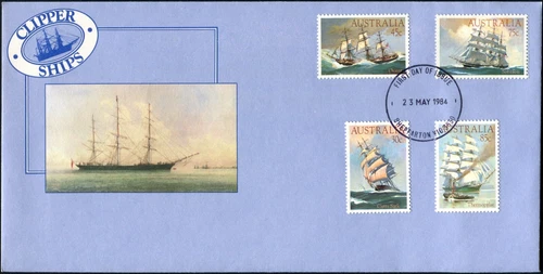 1984 Australia Clipper Ships Set Of 4 Stamps First Day Cover, Very Good Cond